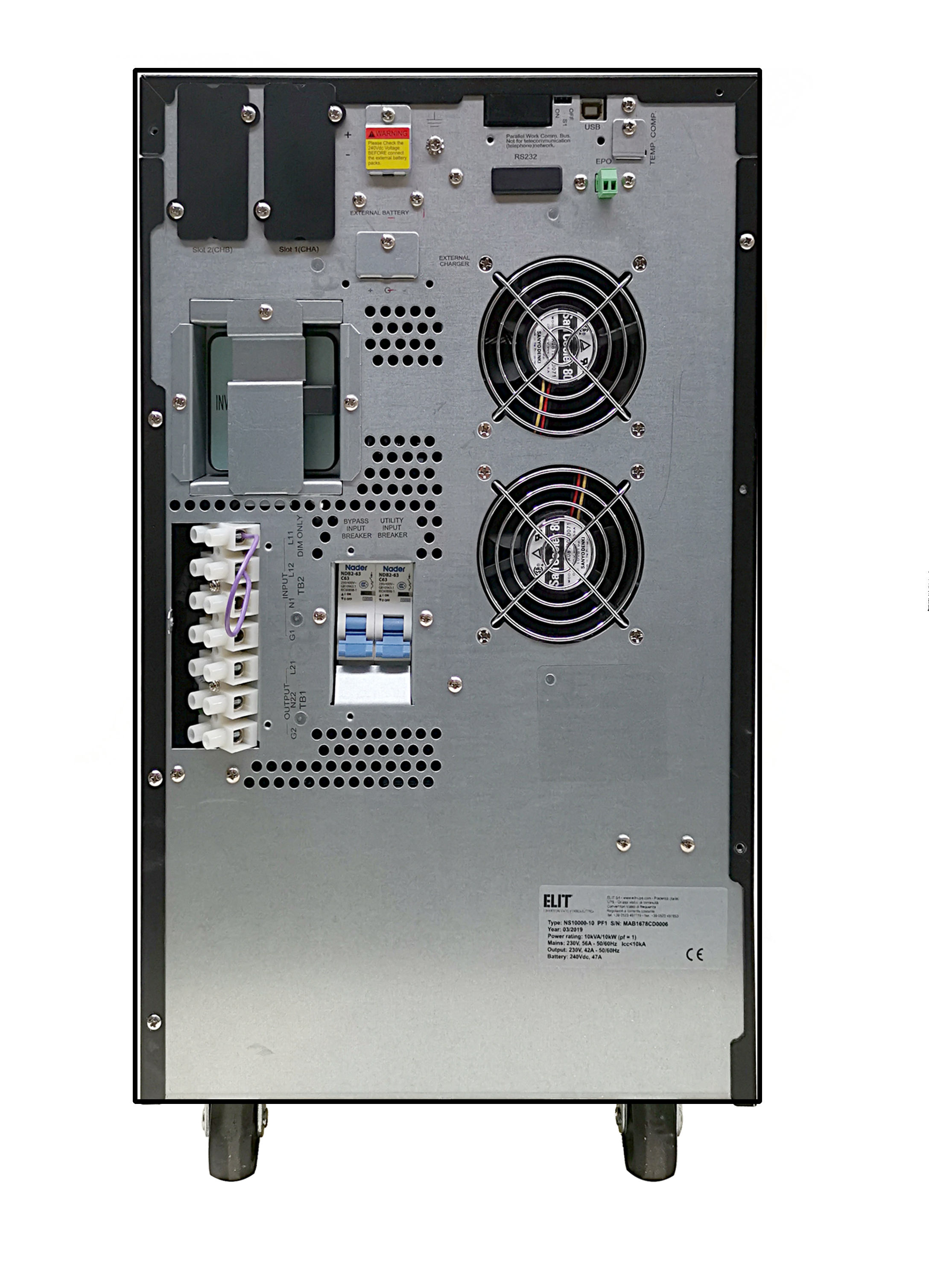 UPS MONOFASE ON LINE DOPPIA CONVERSIONE 6kVA – 10kVA serie NS LCD pf1 - REAR PANEL