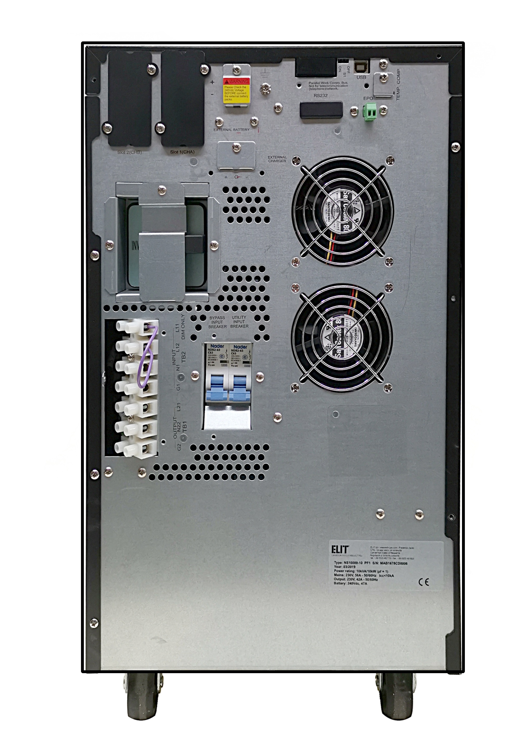 1Ph UPS ON-LINE DOUBLE CONVERSION 6kVA – 10kVA, NS LCD PF1 SERIES - REAR PANEL